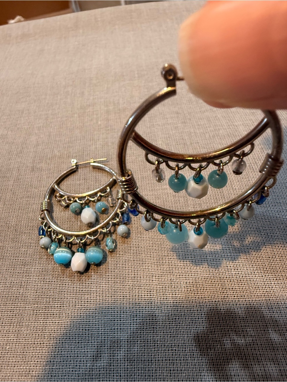 Lia Sophia Aqua Blue Beaded Chandelier Hoop Earrings NWOT